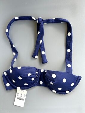 J.Crew NWT Swimsuits Halter Retro Polka-Dot Glamour Underwire Top Size 2 Navy